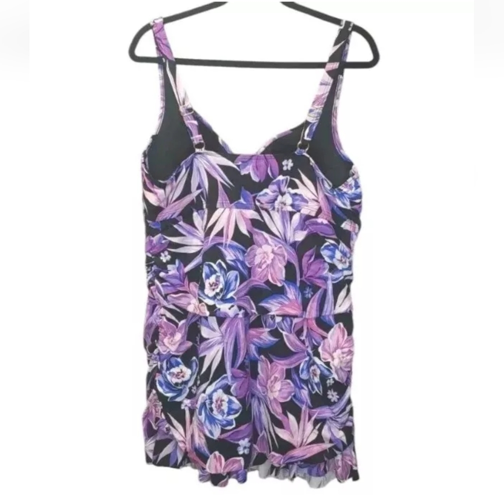 Swimsuits For All Swimdress Woman Plus 20W Underwire Tropical Floral Purple New - Picture 6 of 13